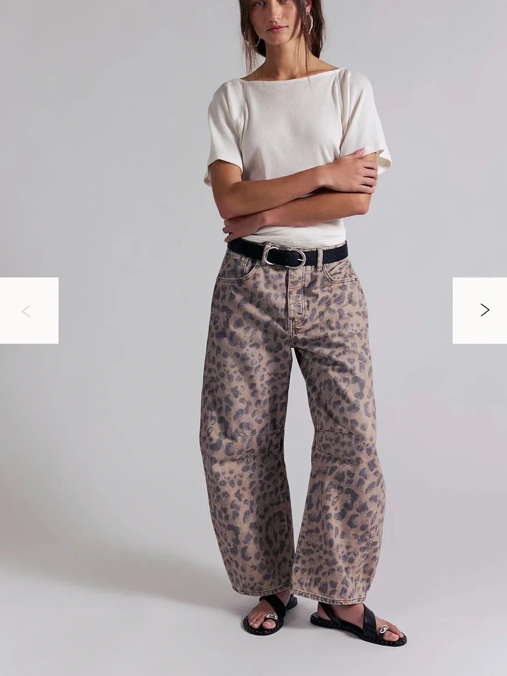 Free People We The Free Good Luck Printed Barrel Jeans Brown Sugar Combo 25 NWT